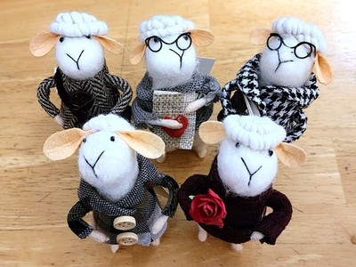 NEW Felted Wool Sheep Figurines, Library/book/school, Set of 5 Adorable Figures