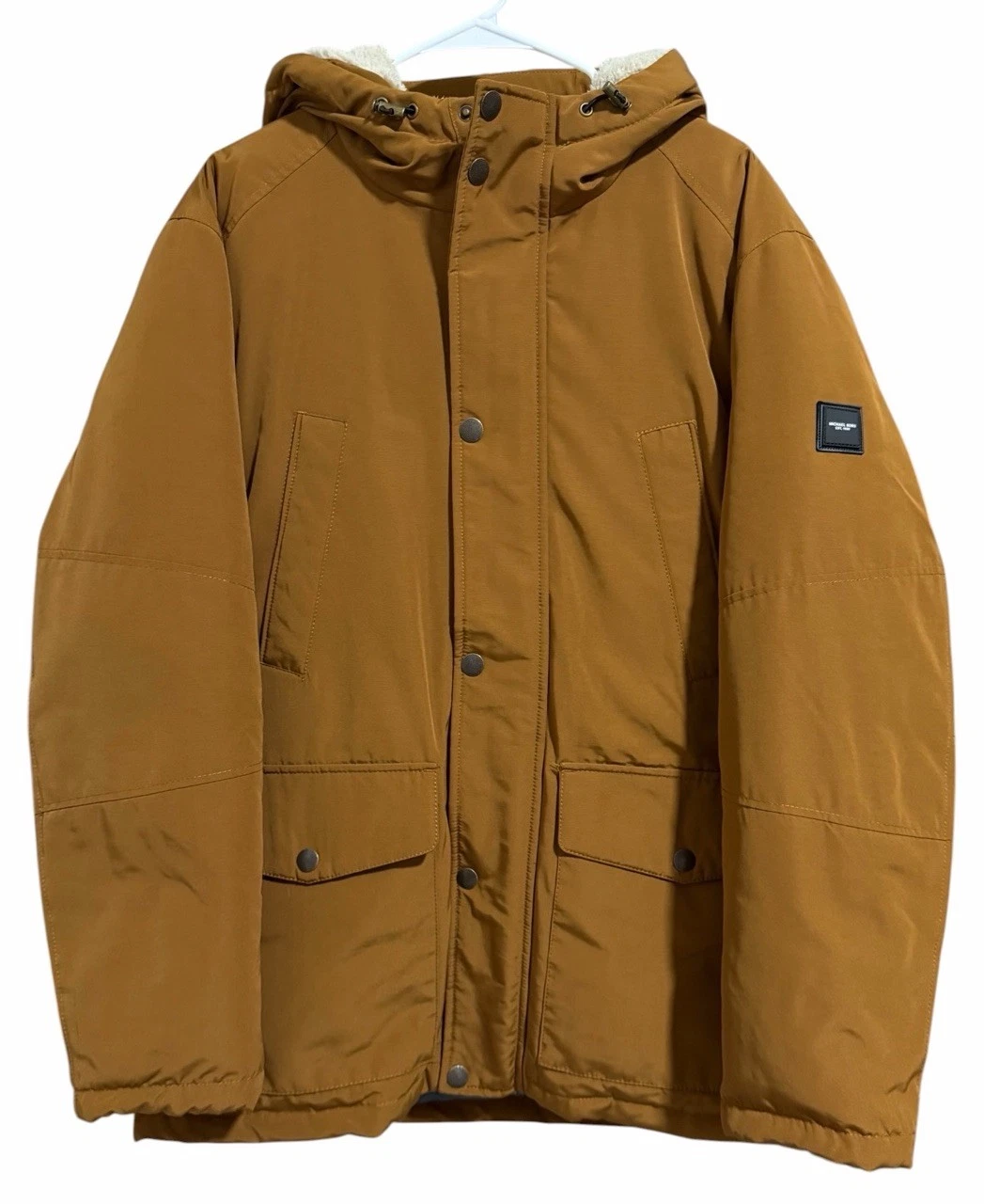 Michael Kors Sherpa Lined Hood Mid-Length Parka Jacket Tan Men’s Size Large
