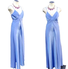 ASPEED Layered Long Maxi Dress Stones Spaghetti Strap Faux Silk Formal Blue XS
