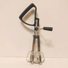 Vintage Ekco Best Egg Beater Hand Held Mixer Stainless Steel Black Handle USA