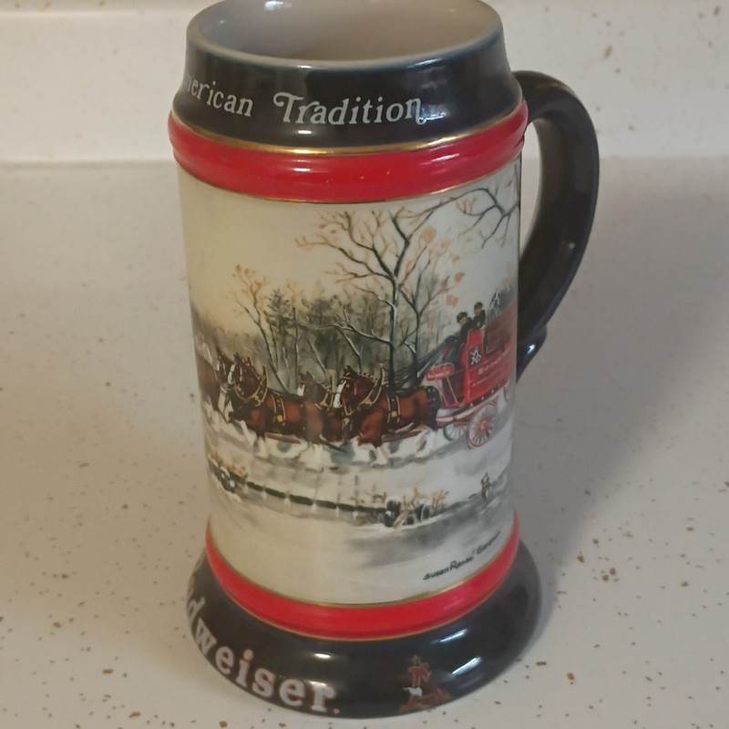 Anheuser-Busch 1990 Budweiser Ceramic Beer Stein Clydesdale Hitch