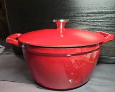 Vintage 5.5 Qt. Red Hoffritz Enameled Cast Iron Dutch Oven Pot With Lid France 