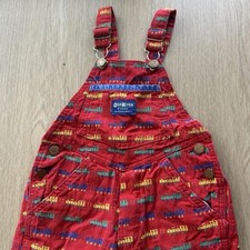 Vintage 90s OshKosh B Gosh Train Print Red Overalls Size 3T