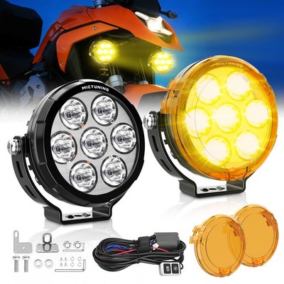 2x 4.5'' Motorcycle Round LED Driving Work Light Pods Fog Spotlight w/Amber Cover