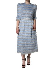 Dolce & Gabbana Light Blue Silver Jacquard A-line Midi Women's Dress Authentic
