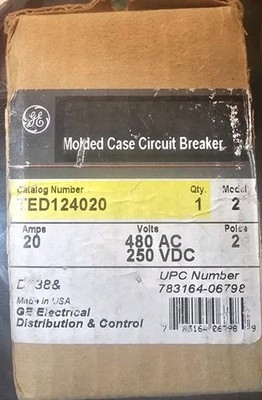 GENERAL ELECTRIC TED124020 CIRCUIT BREAKER 20 Amp 480AC 250VDC