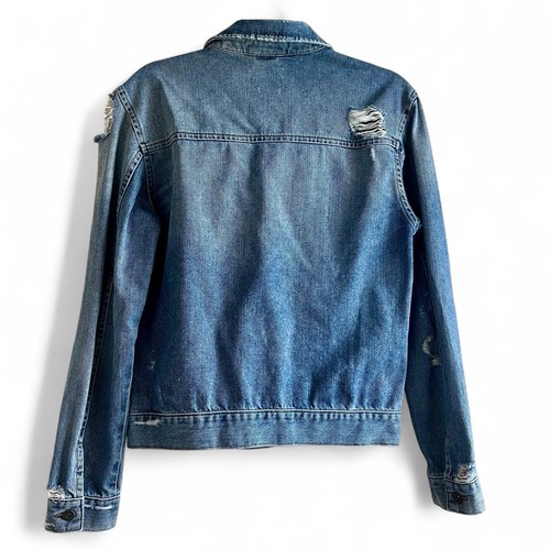 TOPMAN : Men’s Distressed Denim Stonewashed Trucker Jacket in Blue, UK Size S - Picture 2 of 7