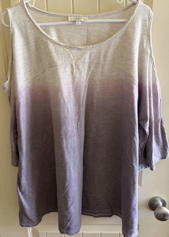 UMGEE Women’s Ombre Purple Scoop Neck 3/4 Cold Shoulder Knit 1XL Hippie Vibes