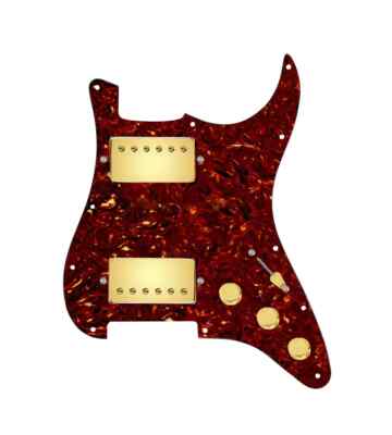920D Hushed & Humble HH 3 Way Loaded Pickguard for Strat Guitar -Tortoise/Gold