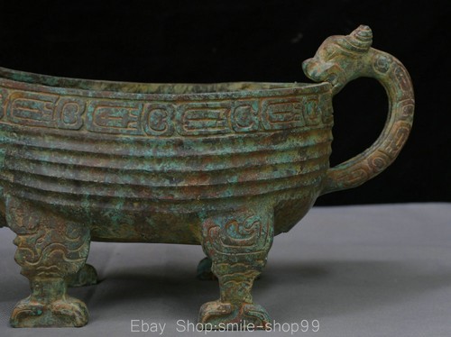 Vaso da vino 13" antico cinese bronzo merce dinastia Shang manico - Foto 3 di 12