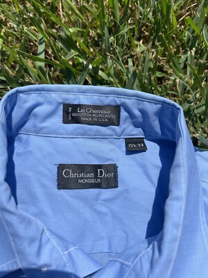 Vintage Christian Dior Monsieur Men 15.5-33 Baby Blue Button