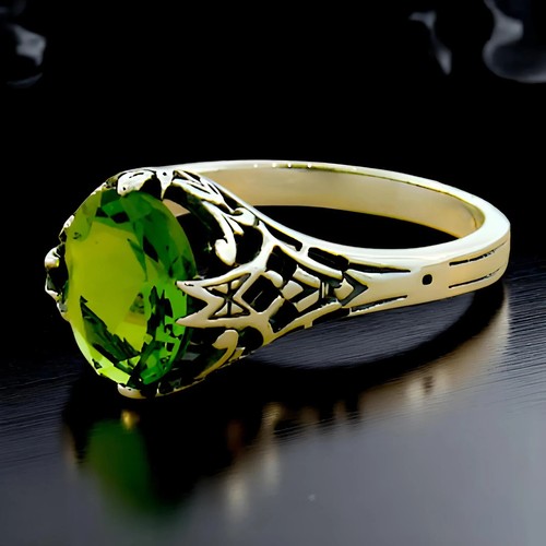 VICTORIAN STYLE 925 STERLING SILVER 1.5 CARAT SIMULATED PERIDOT RING #1129 - Picture 3 of 4
