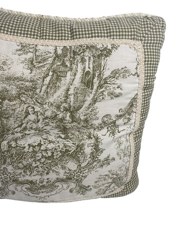 Toile Throw Pillow Green Ivory White Gingham Check Romantic French Country 18x18 - Picture 6 of 11