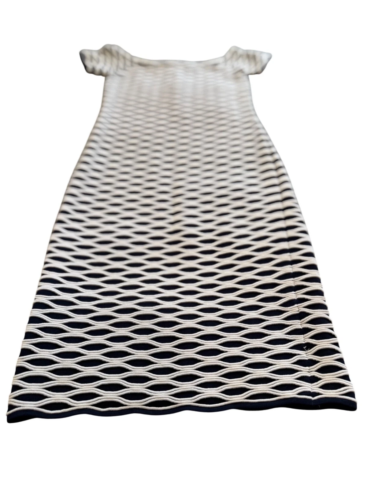 Abito midi Michael Kors S bianco e nero testurizzato maglia spalle scoperte con zip posteriore