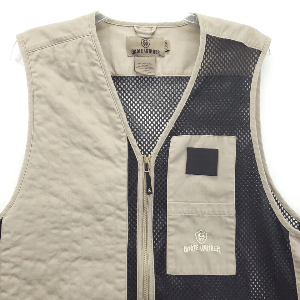 Game Winner Hunting Vest Mens XL Beige Black Shooting Padded Pockets Full Zip - Image 3 of 4