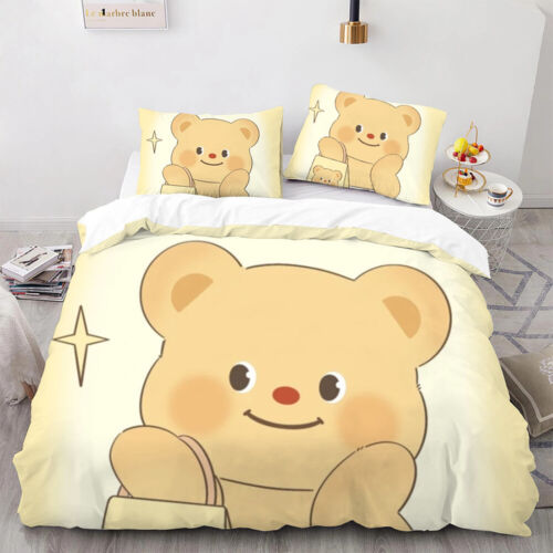 Cartoon Butter Bear Print Cotton Bedspreads Duvet Covers Pillowcases Bedding 3pc - Picture 28 of 35