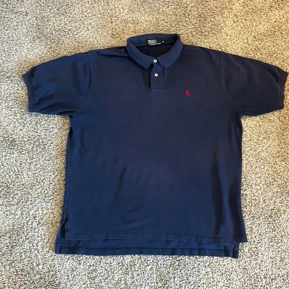 Polo Vintage Ralph Lauren Camicia Uomo XL Pima Cotone Manica Corta Blu Rosso Pony