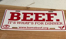 BEEF Car Truck It's What's For Dinner METAL License Plate Red Raised Letters Tag