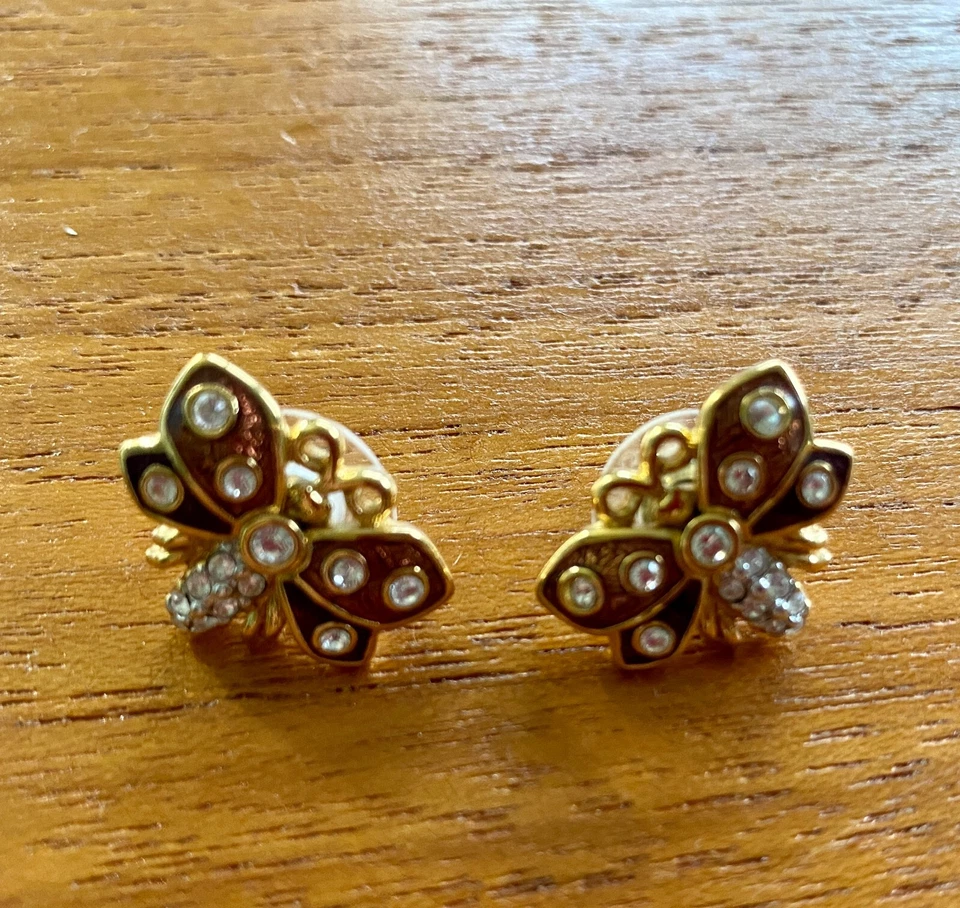 SWAROVSKI Gold, Mauve & Crystal Bee/Moth Earrings. These are unique & adorable! - Image 2 of 3