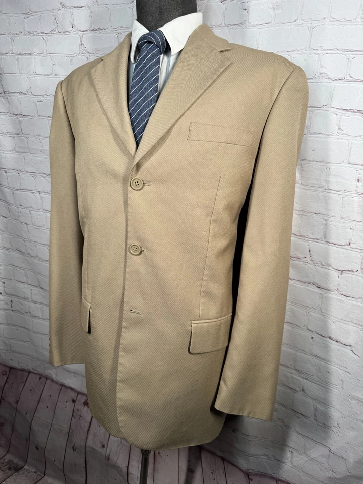PERRY ELLIS Mens Brown Tan REG FIT 3 Button Suit Sport Coat Blazer Jacket 44XL - Image 2 of 4