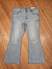 Womens NEW American Eagle Low Mid Rise Flare Stretch Light Denim Jeans 18 R AE