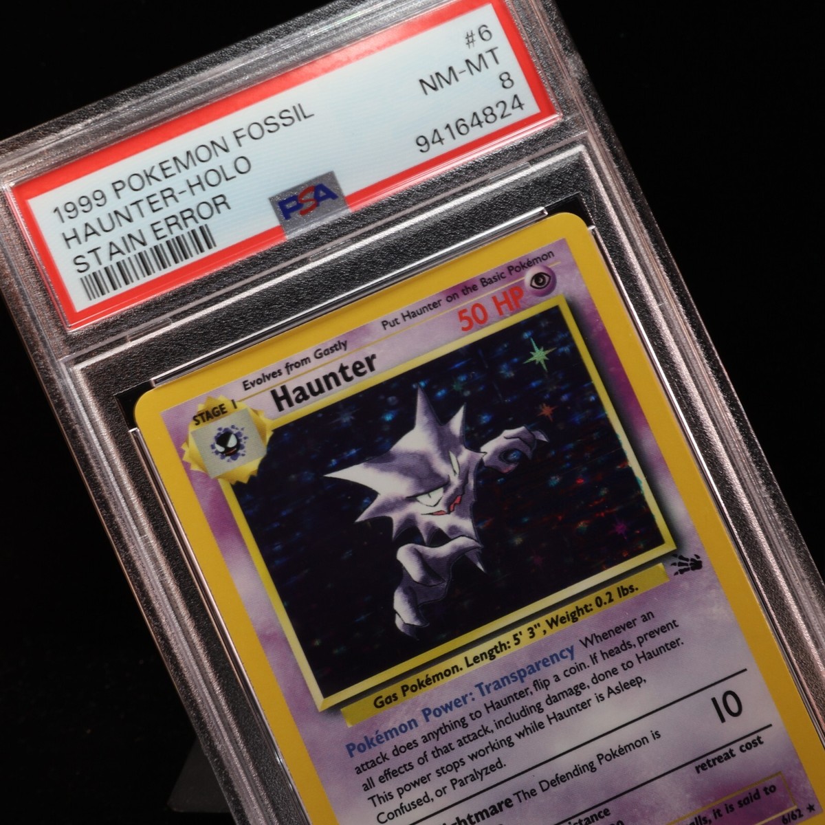 Pokemon TCG - Haunter 6/62 Fossil Holo Rare STAIN ERROR - PSA 8 NM
