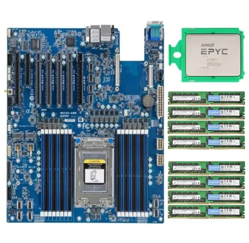 Gigabyte MZ32-AR0 Rev1.0 Motherboard + AMD EPYC 7702P + 8x Micron 32GB 2666MHz