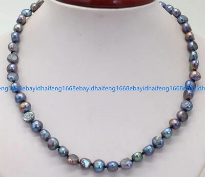 Natürlich 8-9mm Schwarz Süßwasser Kultiviert Barock Perle Halskette 16-28" - Bild 1 von 4