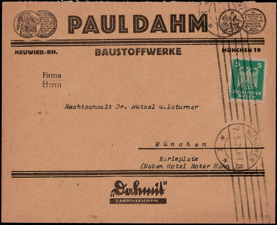 DR; ''MÜNCHEN 2'', Rollstempel auf Couvert  ''BAUSTOFFWERKE P. DAHM'' 1925