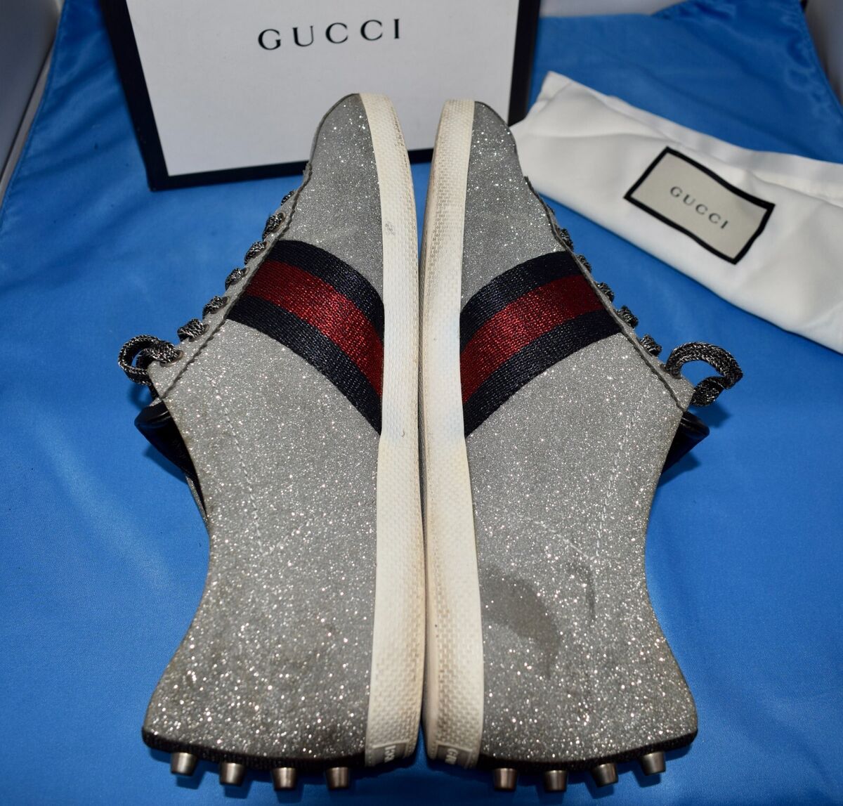 Mens Gucci Bambi Silver Glitter Metallic Stud US 8.5 Shoes Mens Gucci Bambi Silver Glitter Metallic Stud US 8.5 Shoes