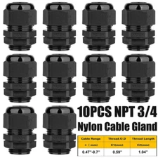 10PCS NPT 3/4 Cable Gland Waterproof Nylon Wire Connector with Gasket & Locknut