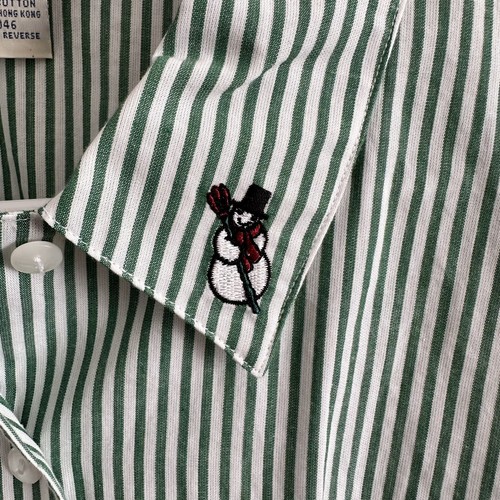 Bryn Connelly Christmas Embroidered Button Down Shirt Green Stripe Vtg New Sz 12 - Picture 4 of 9