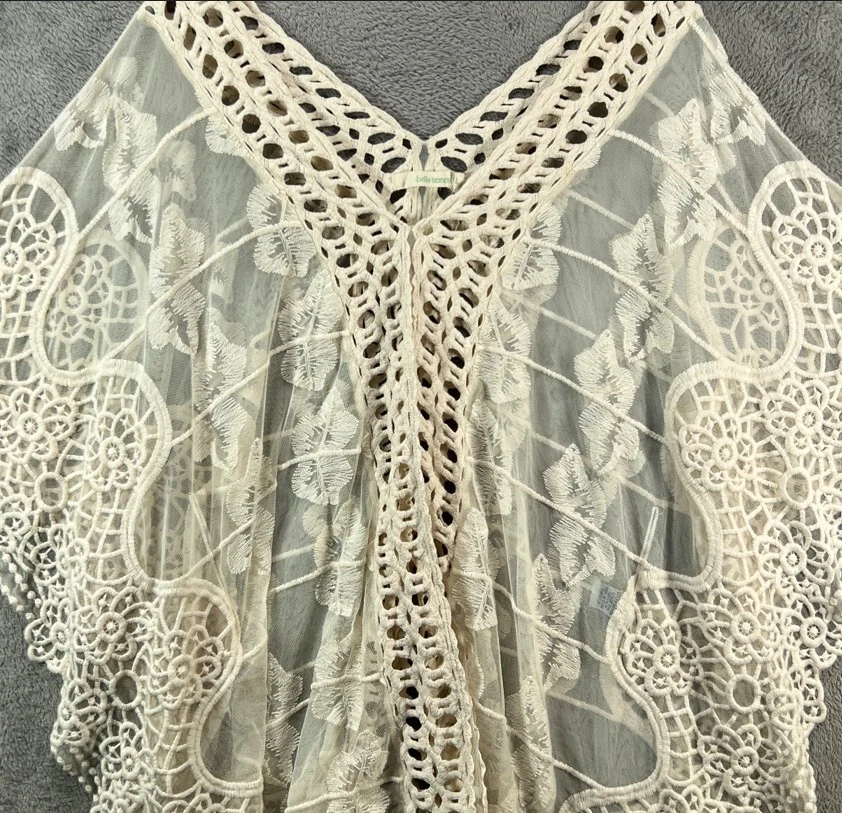 XCVI Túnica de Encaje Crochet Belle France Mujer Bohemia Malla Transparente Top Talla Grande Foto 3 de 4
