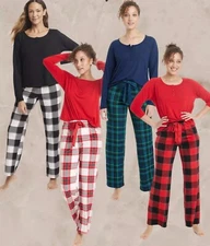 Stars Above Pajama Set Womens Henley Top & Plaid Pants NEW
