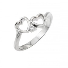Sterling Silver Ladies Double Open Heart Ring w/ CZ Stone