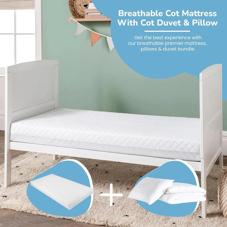 Baby Cot Bed Mattress 140x70x13cm + Free Cot Duvet & Pillow Toddler Bedding Set - Image 2 of 4