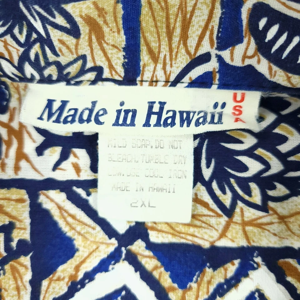 Vintage Made In Hawaii Shirt Mens 2XL XXL Blue Hawaiian Floral Tropical Aloha - Image 3 of 4