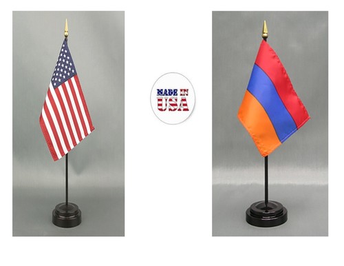 Hecho en los EE. UU.- 1 American & 1 Country Rayon 4""x6"" Bandera de escritorio de oficina y 2 soportes - Imagen 11 de 217