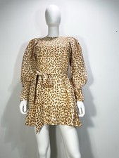 ulla johnson Womens Long Sleeve Rosaria Dress Cheetah Print Belted Size 0