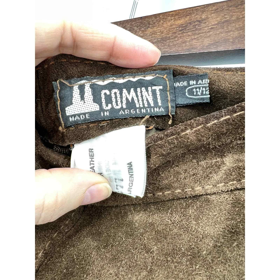 Falda de cuero genuino vintage COMINT marrón para mujer talla 11/12 gamuza Foto 3 de 4