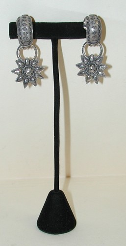 Vintage Sterling Clip-On beaded hoops hanging stars -sunflower - Picture 5 of 5