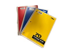 TOPS Wirebound 1-Subject Notebook, College Rule, 8 x 10-1/2, White, 3 Notebooks