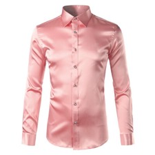 Silk Satin Shirt Men Long Sleeve Slim Tuxedo Shirts Casual Shiny Dress Shirts