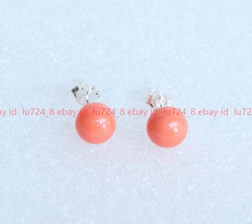 Beautiful 10mm Pink Shell Pearl Round Gemstone Beads Silver Stud Earrings - Picture 8 of 12