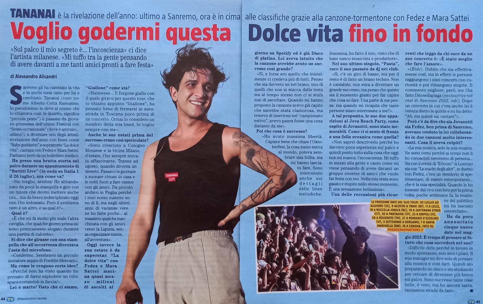 Italia Clipping Ritaglio 2022 TANANAI voglio godermi questa vita 2 PAGINE