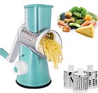 Manual Rotary Cheese Grater with Handle, Shedder for Kitchen, 3 Blades, Blue