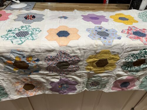 Sale! vintage handmade mattress topper patchwork Quilt Machine Floral Queen - Picture 7 of 15