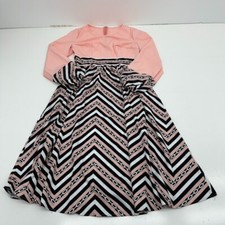 Shein Pink Chevron Long Sleeve V-Neck Maxi Dress Women's Size Medium NEW