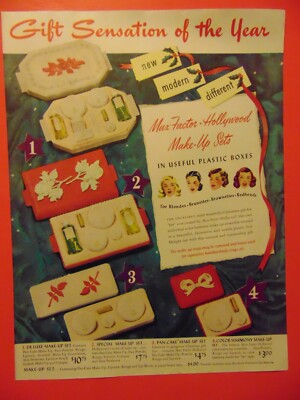 1947 MAX FACTOR HOLLYWOOD MAKE-UP SETS Gift Sensation photo art print ad