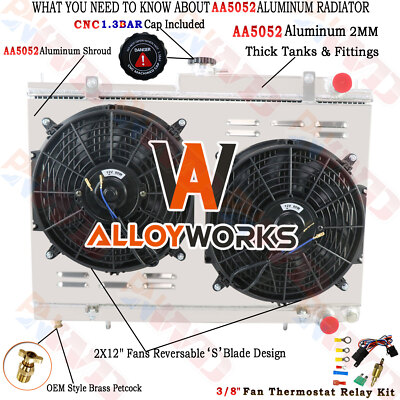 Aluminum 3 Row Radiator Shroud Fan For 94-97 Skyline R34 R33 GTR GTST RB25DET MT